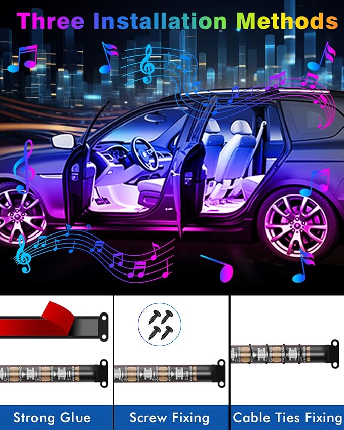 Car Led Strip Lights, RGB Truck Interior Lights with App Control, Under Dash Footwell Automotive Led Light Strip, Car Ambient Lighting (1set)