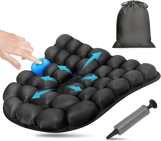 Airplane Seat Cushion for Long Flights, Inflatable & Portable Travel Cushion for Tailbone Pain Relief, Pressure Relief Car Seat Cushion for Office Chair and Wheelchair Use