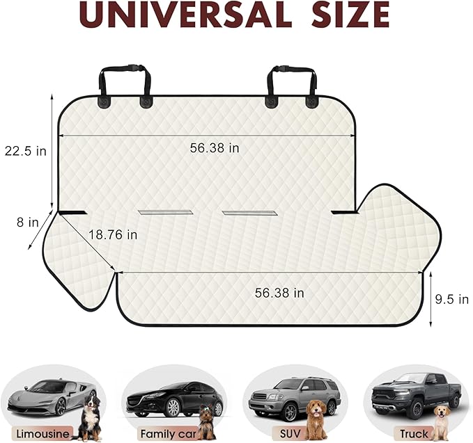 Backseat Cover for Dogs, Waterproof and Non-Slip Pet Bench Seat Covers, Car Seat Protector for Back Seat, Universal Size Rear Car Seat Cover Fits Cars, Trucks and SUVs, L-Beige&Black