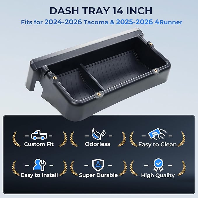 Dashboard Storage Tray Dash Organizer for Toyota Tacoma 2026 2025 2024 & 4Runner 2026 2025 (Only for 14 inch Screen), Interior Accessories Center Console Organizer Storage Tray, Black
