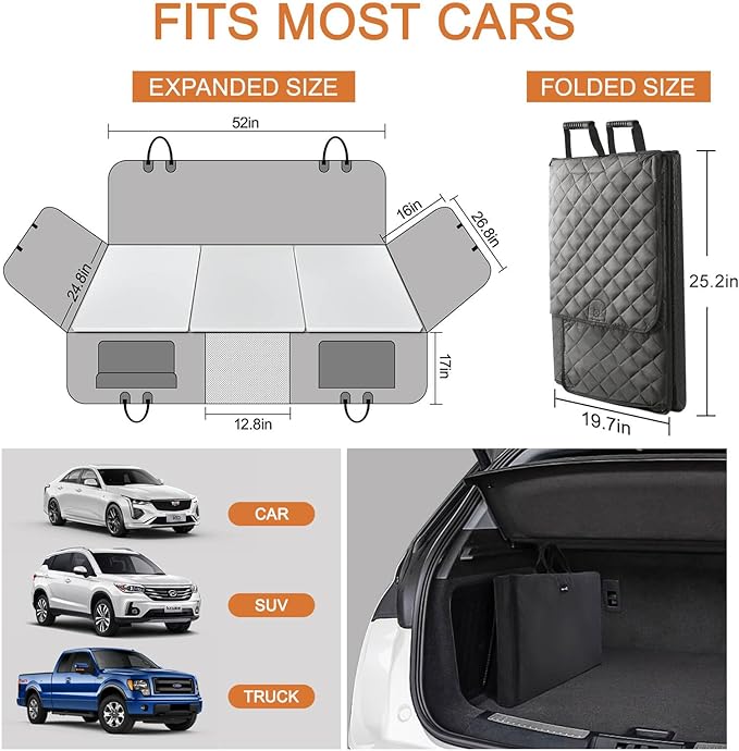 petizer Back Seat Extender for Dogs, Support 420lbs - Detachable Hard Bottom Dog Car Seat Cover, Waterproof Nonslip Dog Hammock, Scratch Proof Washable Backseat & Door Protector for Car, SUV, Truck