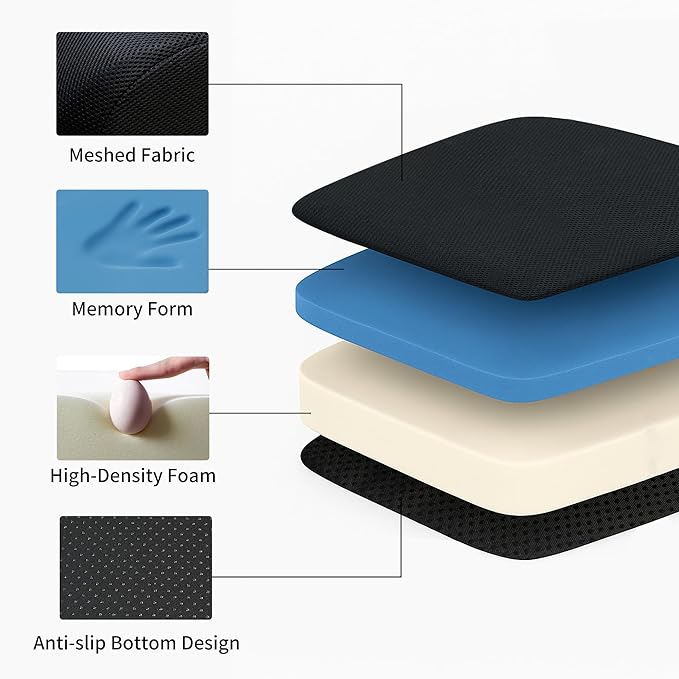 6" Extra Thick Memory Foam Office Chair Cushion – 2-Layer Booster Seat for Back & Tailbone Pain Relief, 18 x 16 x 6in Non-Slip Cushion with Carry Handle for Wheelchair, Car, and Airplane