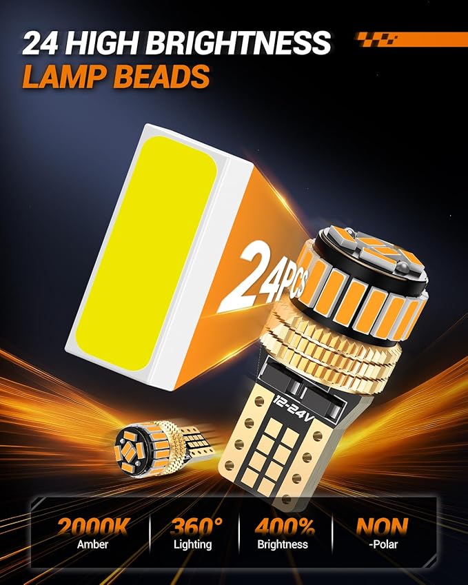 SEALIGHT 194 LED Bulb 2000K Amber 168 T10 2825 W5W 600% Brightness Wedge Interior Car Bulbs Replacement for License Plate Lights Dome Map Door Courtesy Trunk Parking, 10 PCS