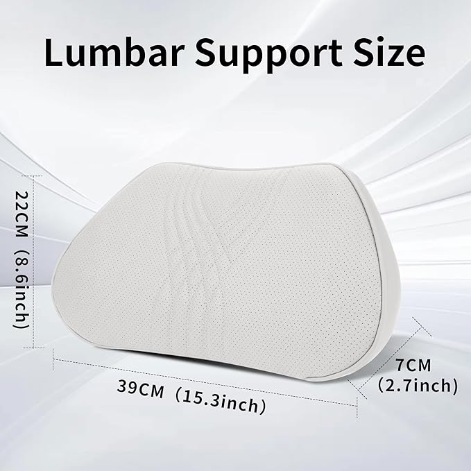 Lumbar Support Pillow for Car Seat, Office Chair Nappa Leather Memory Foam Lower Back Cushion for Back Pain Relief Improve Posture, Ergonomic Back Rest for Gaming Chair, Light Gray, 1PC