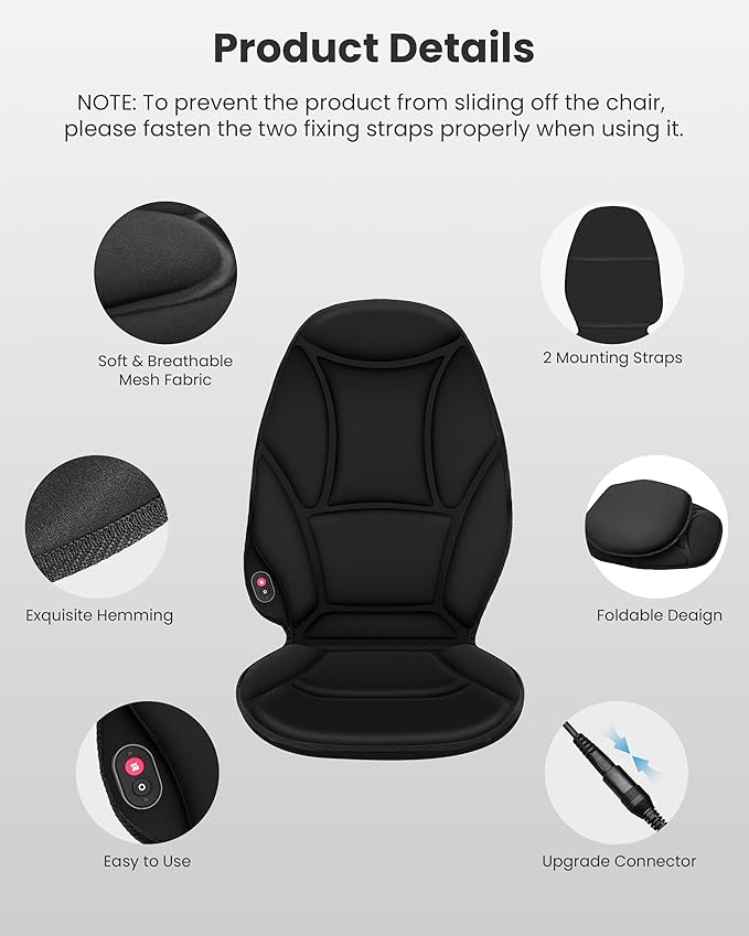 COMFIER Vibration Back Massager with Heat, Heated Massage Chair Pad, Massage Seat Cushion, Chair Massager pad, seat Warmer 5 Vibrating Modes & 2 Heat Levels, Ideal Gifts for Men Women