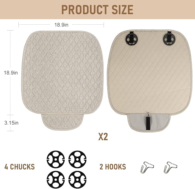 Linen Car Seat Covers for Cars - Non-Slip and Soft, 2 PCS Bottom Seat Cover Protectors with Storage Pocket, Linen Front Seat Covers Used for SUVs, Cars, Sedans (Beige)