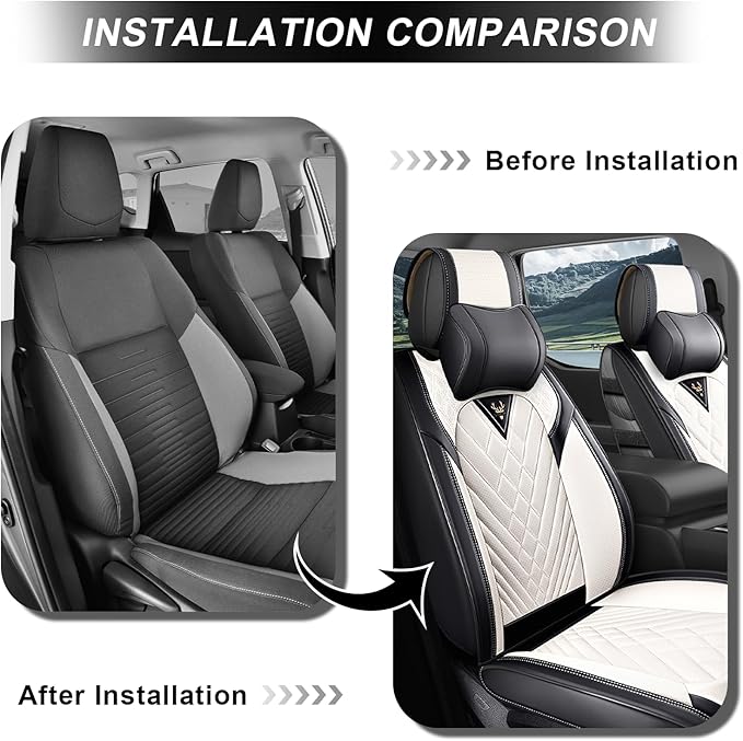 Front Set Car Seat Covers for Ford F-150 F-250 F-350 XL XLT STX Lariat King Ranch Platinum Raptor Waterproof Seat Covers 2009-2025, Anti-Slip Seat Protectors(Luxury 2 Seats/Black White)