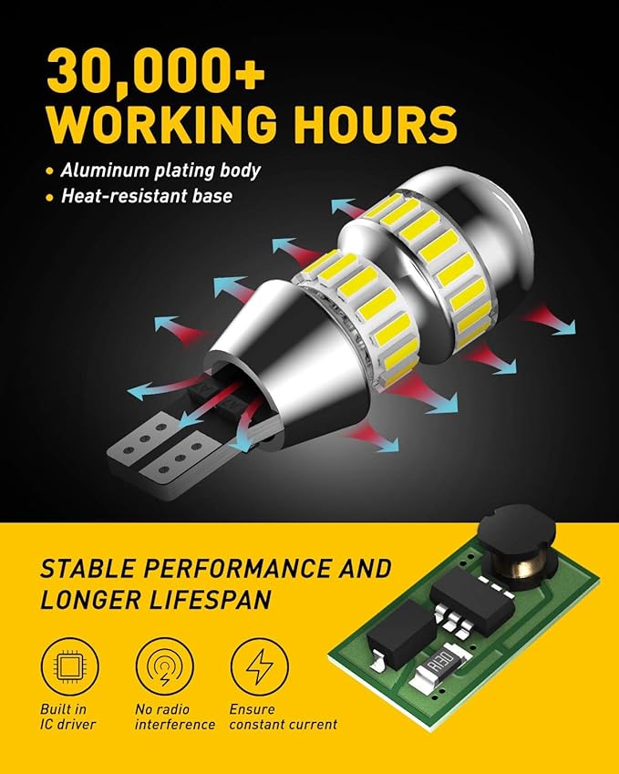 AUXITO 912 921 LED Bulbs for Backup Reverse Light Bulbs, 42-SMD 400% Brighter, 6000K White, Non-polarity 906 W16W T15 921 LED Bulb Direct Back Up Parking Light Replacement Lamp, Pack of 2