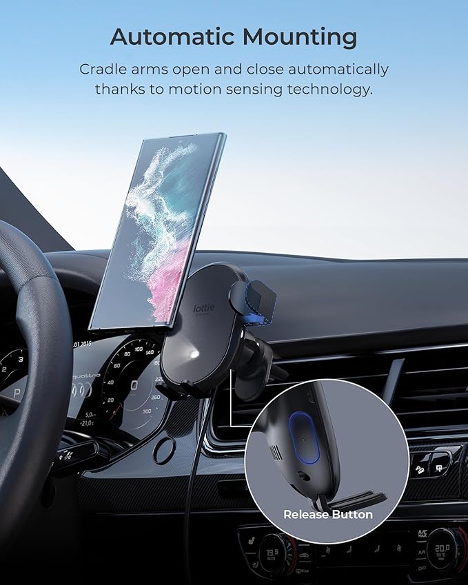 iOttie Auto Sense 2 Air Vent Car Phone Holder with Qi Wireless Charging - Auto Clamping Phone Mount for iPhone, Google Pixel, Samsung Galaxy, Huawei, LG (Adapter Not Included)
