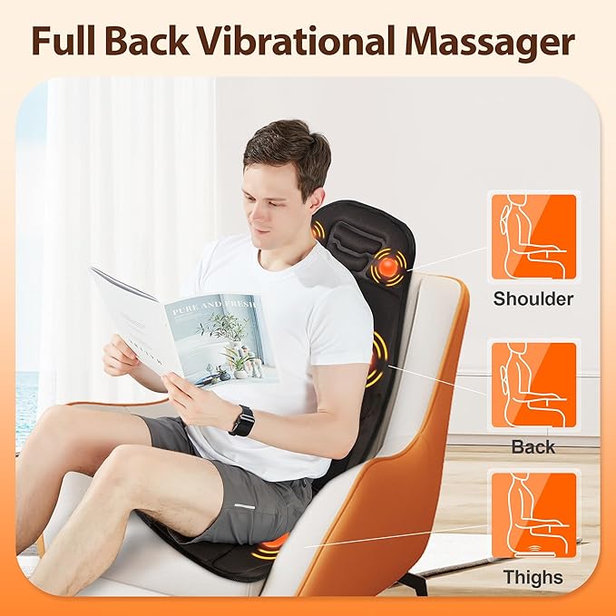 Massage Seat Cushion with Heat, Cooling Back Massager for Chair, Chair Massager for Full Body Massage, Deep Tissue Vibration Pad with 6 Vibration Nodes, Gifts for Dad Mom