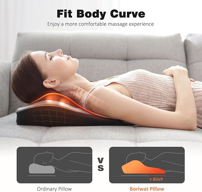 Boriwat Back and Neck Massager with Heat - 3D Kneading Massage Pillow for Neck, Shoulder, Leg Pain Relief - Gifts for Men, Women, Mom, Dad - Relax at Home, Office, Car - Dark Gray