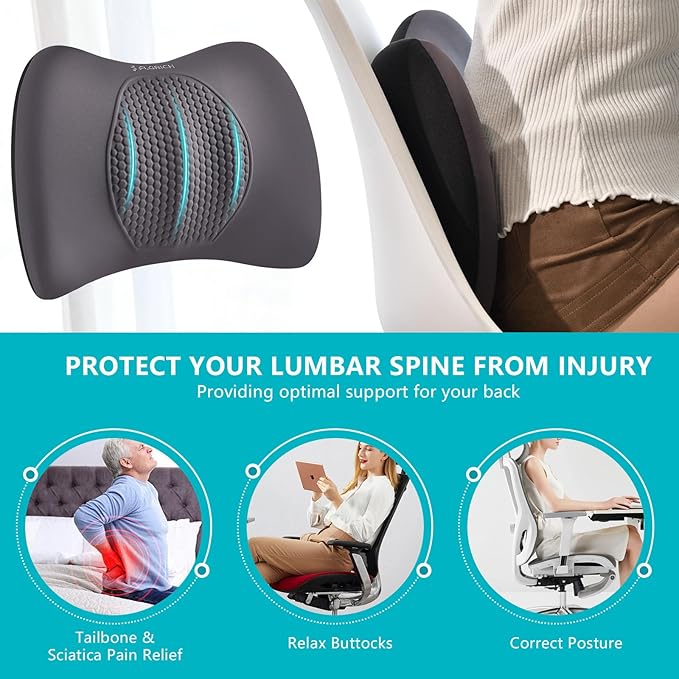 FLORICH Car Seat Cushion and Back Support for Office Chair Memory Foam Chair Cushions Pressure Relief Seat Pads with Gel Massage Point Lumbar Support (Light Grey)