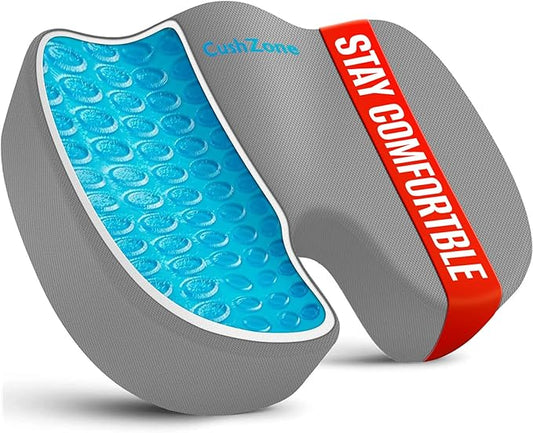 Office Chair Seat Cushion, Cooling Gel Enhanced Memory Foam Cushion for Long Sitting - Back, Sciatica, Coccyx, Tailbone Pain Relief Pillow - for Office, Gaming, Car, Wheelchair - Light Grey, X-Large