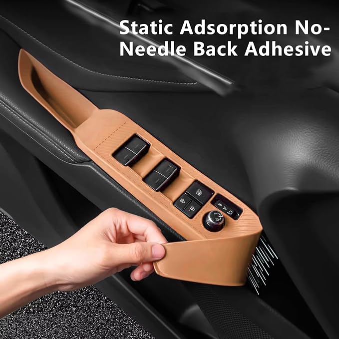 Temmis 4PCS Car Door Window Switch Panel Cover for Toyota Camry 2018-2025, Auto Interior Decor Accessories Armrest Trim Silicone Style Kit-Brown (Seats Without Memory Function)