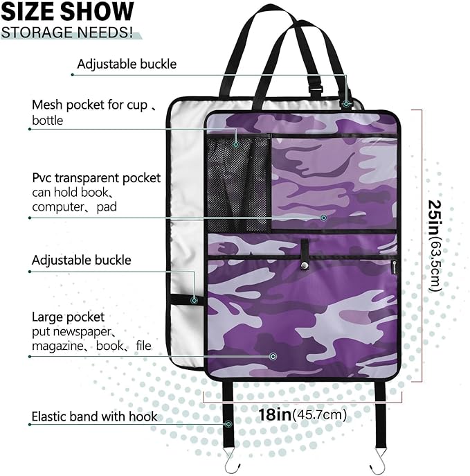 Automotive Seat Back Organizers Car Seat Organizer Waterproof Car Back Storage Kick Mat, Backseat Car Organizer with Pockets,Car Seat Protector Fit All 2Pcs Camouflage