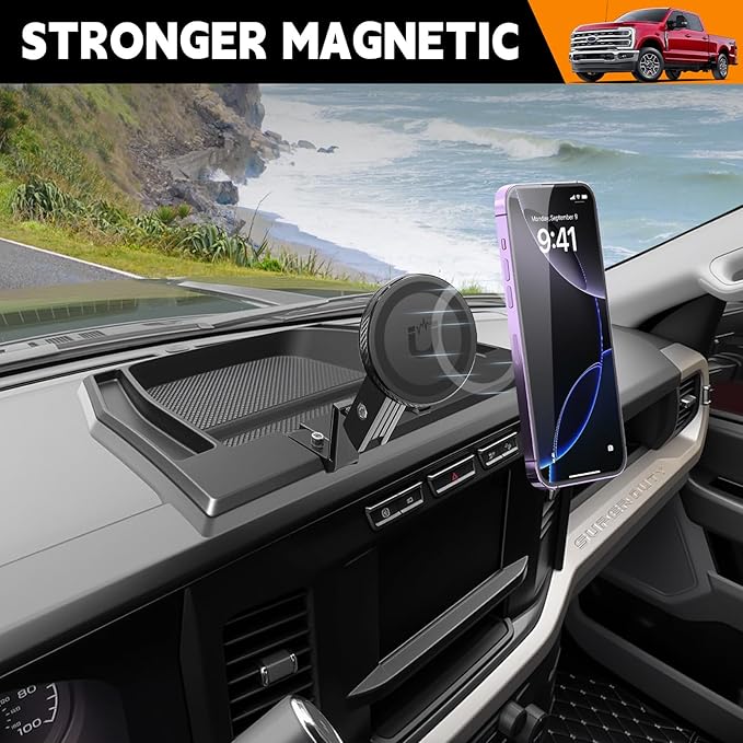 8”Screen Dashboard Phone Holder Compatible with 2023-2026 Ford Super Duty XL F250 F350 F450 Center Console Organizer Dash Tray Phone Mount for 2024 Super Duty Accessories(F250-450 2023-2026)