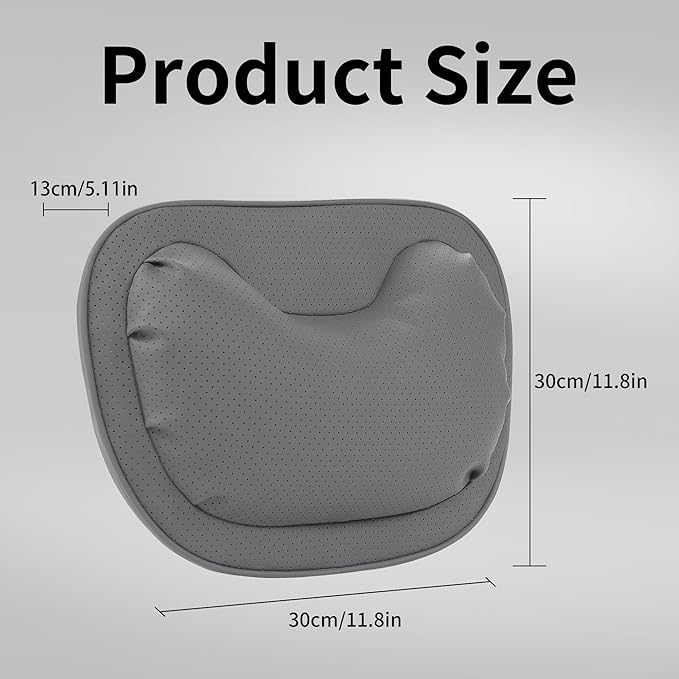 Car Neck Pillow [No More Pressure] Soft Comfortable Premium Leather Headrest with Adjustable Strap – Ergonomic Support for Driving, Office & Gaming, Gray, 1 Pack