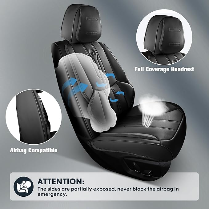 AOOG Car Seat Covers Custom Fit for Ford F150 2009-2026, Faux Leather Seat Cover Set for 2017-2025 F250 F350 F450, Accomodating Regular Cab Super Cab Super Crew Pickup Truck Cushions(Black, Full Set)