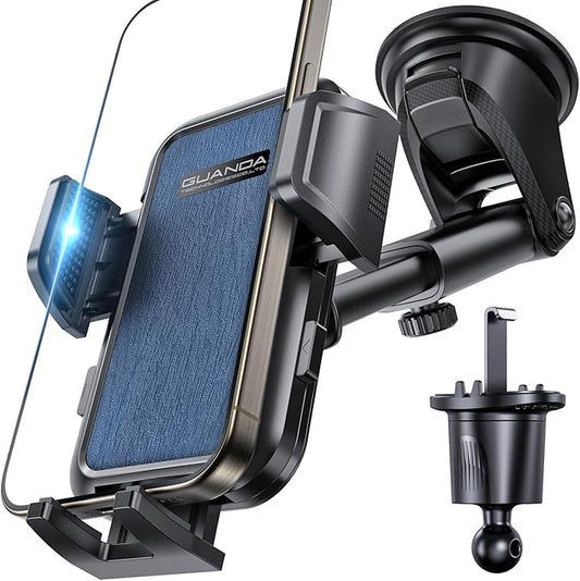 [2025 New] Dashboard Phone Holders for Your Car (+Vent Hook)[Military Grade Stable] Car Cell Phone Holder, Non-Slip Silicone Carbon Fiber Car Phone Mount, Rotatable Suction Cup for All Phone, Blue