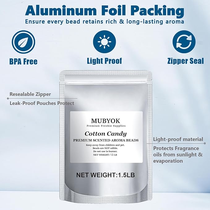 MUBYOK 1.5LB Cotton Candy Premium Scented Aroma Beads for Making Car Freshies Supplies PreScented Beads for Car Air Freshener Sachets Long-Lasing Scent