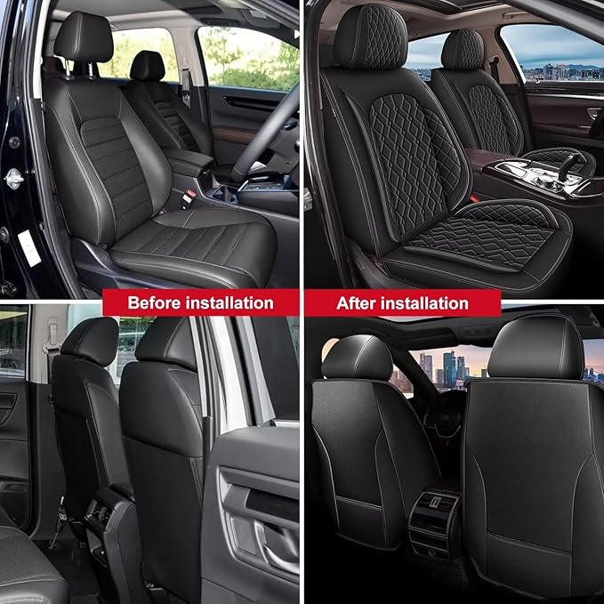 2 Front Car Seat Covers Fit for Kia Soul 2010-2024 2025 Waterproof Faux Leather Seat Cushion Protector (2 Seats, Black)