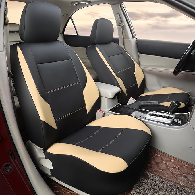 GIANT PANDA Front Seat Cover for Mazda, Leather Seat Protectors Custom Fit Mazda 3 6 CX-3 CX-30 CX-5 CX-7 CX-9 Tribute (2-Pack Beige)