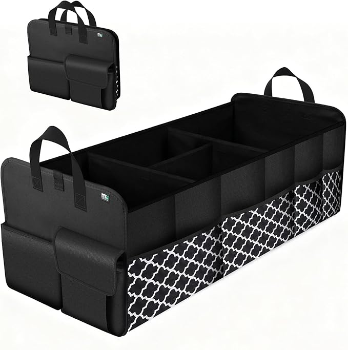 MIU COLOR Trunk Organizer for SUV, Car Organizer, Collapsible Trunk Organizer for Car, Non-Slip Storage Organizer for Sedans, Van, Jeep, Grocery, Large 4 Compartments, Black Grid 32"×13"×12"