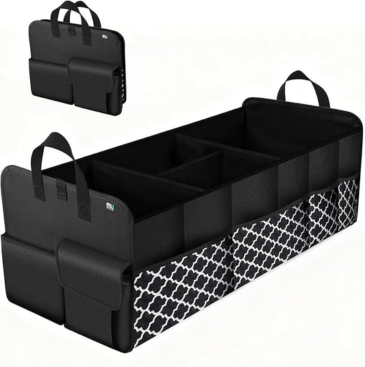 MIU COLOR Trunk Organizer for SUV, Car Organizer, Collapsible Trunk Organizer for Car, Non-Slip Storage Organizer for Sedans, Van, Jeep, Grocery, Large 4 Compartments, Black Grid 32"×13"×12"