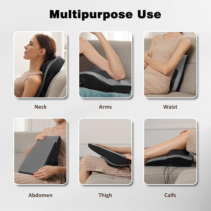 Boriwat Back and Neck Massager with Heat - 3D Kneading Massage Pillow for Neck, Shoulder, Leg Pain Relief - Gifts for Men, Women, Mom, Dad - Relax at Home, Office, Car - Dark Gray