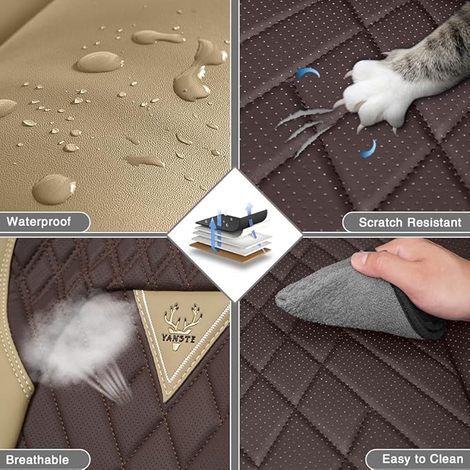 Fit for Dodge Dakota Seat Covers 2000-2011, Nappa Leather, 360° Full Protection, Thick Padding & Memory Foam, Waterproof & Stain-Resistant Car Seat Cover (Full Set,Brown&Beige)