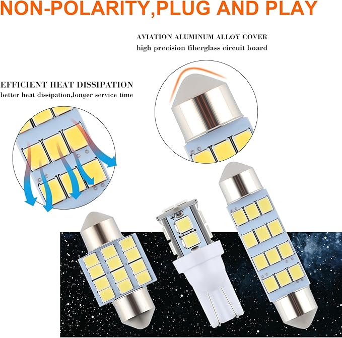 24 Pieces Dome Light LED Car Interior Bulb Kit Set 194 T10 DE3175 578 31mm 42mm Bulbs Interior Replacement Lights for Car Map License Plate Door Side Marker Cornering Trunk Light - White