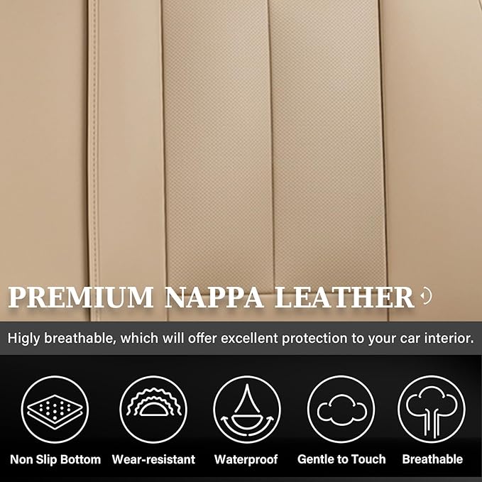 Coverado Car Seat Covers Beige, Backseat Cover for Dogs, Car Seat Cushion for Back Seat, Car Seat Protector Nappa Leather, 3-Pieces Waterproof Seat Covers Carseat Cover Universal Fit for Most Cars
