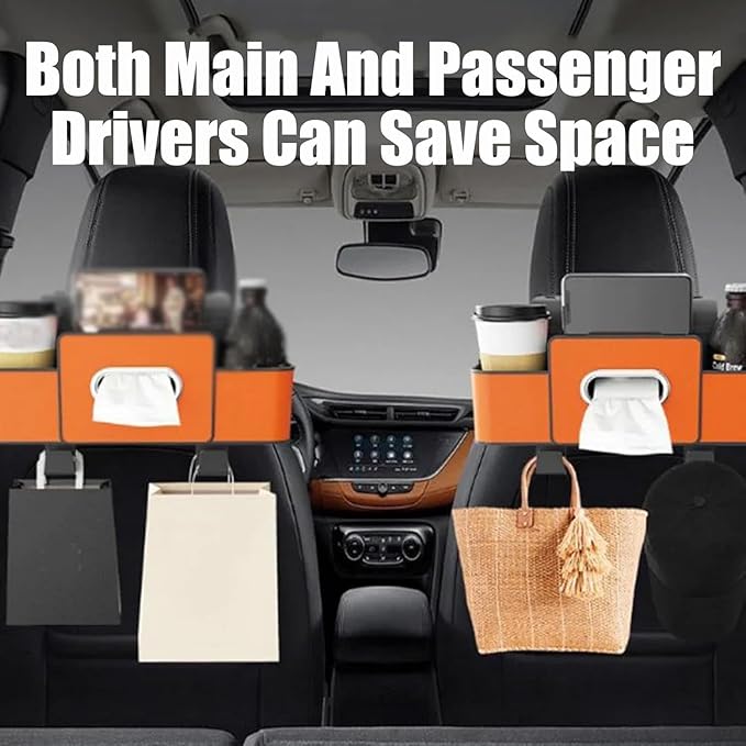 Back Seat Car Organizer,2026 New 4 in 1 Multifunctional Car Back Seat Storage Box with Drink Cup Holder Tissue Box, Car Seat Gap Filler Organizer for Hold Phone,Snacks, Drinks, Handbag (Black)