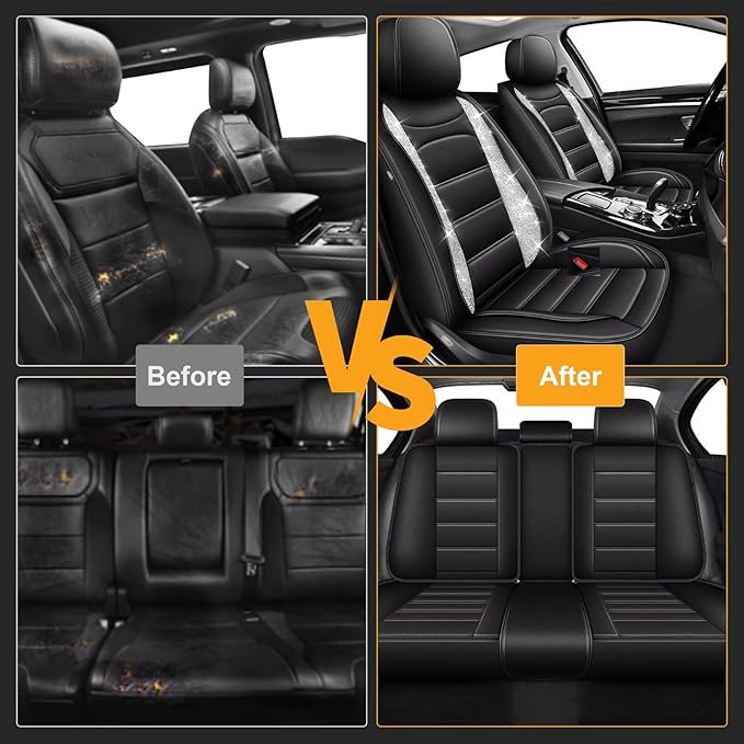 Bling Car Seat Covers Fit for Subaru Legacy 1995-2025 2026: Full Set Waterproof Faux Leather Driver Seat Cover,Comfortable Automotive Seat Cushion All Seasons Seat Protector(5 Seats,Black&Diamond)