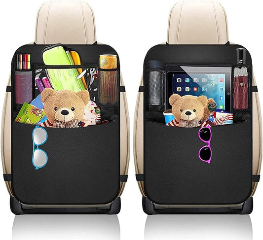 Premium Backseat Organizer for Kids 2 Pack, Heavy Duty Waterproof and Stain Resistant Kick Mats Back Seat Protector, Durable Backseat Car Organizer with Tablet Holder+Storage Pockets