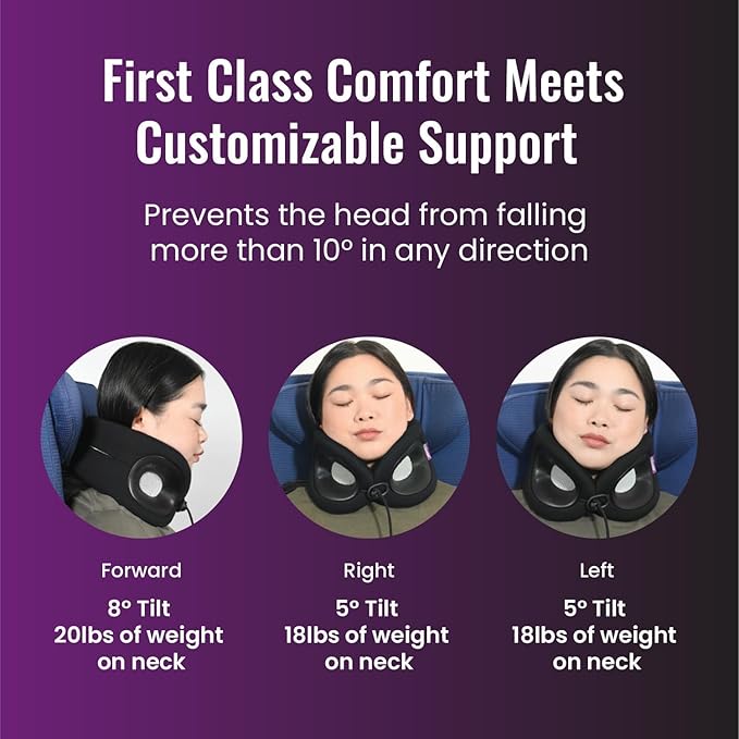 Cabeau Travel Pillow for Long Flights – Evolution X - Memory Foam Neck Support - Comfort On-The-Go for Airplane, Train, and Car (Sapphire) with Evolution X Travel Bag - Black