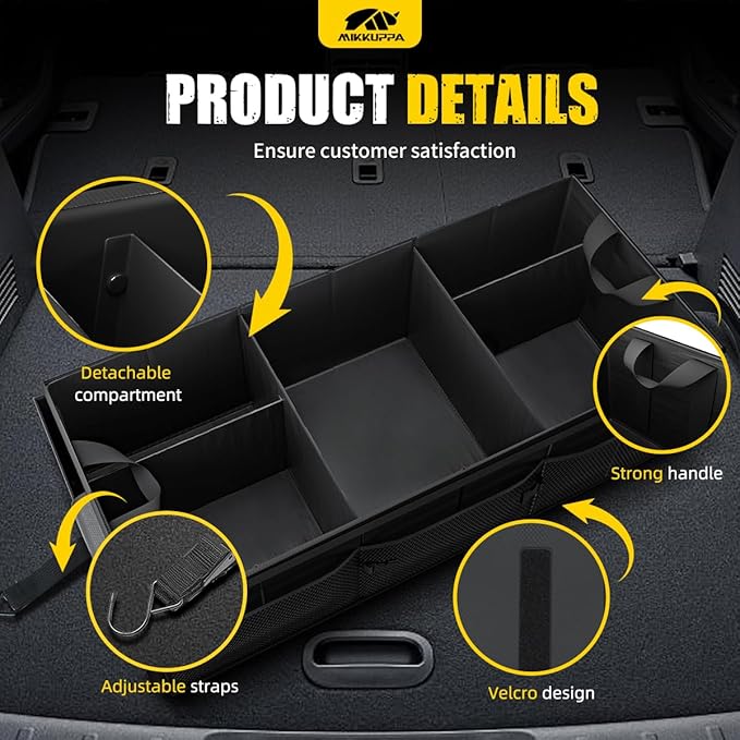 MIKKUPPA Car Trunk Organizer with Cooler - 95L Collapsible Trunk Organizer with Lid, Trunk Storage Organizers for SUV Truck Van with Adjustable Straps and Non Slip Bottom (Black, X-Large with Cooler)