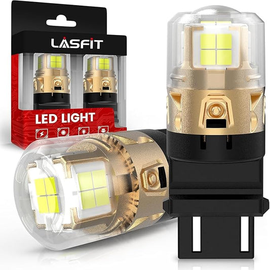 LASFIT L2 3157 LED Bulbs Reverse Light, 2025 Upgraded 500% Super Bright 6000K Xenon White, 3156 3056 3057 3047 4114 4157 4057 LED Lights with Projector for Backup, DRL, Replacement Lamp, 2pcs
