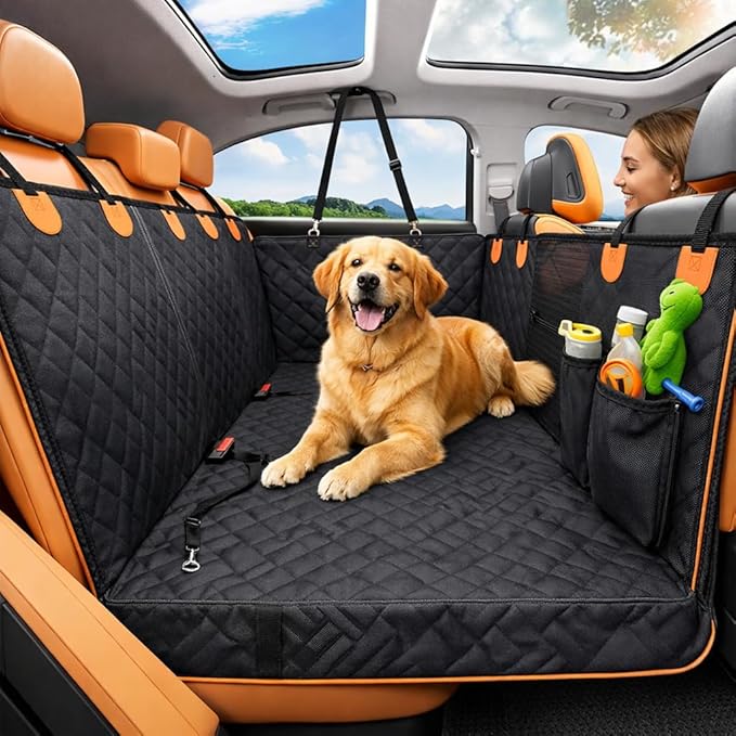 Dog Car Seat Cover for Back Seat – Waterproof Quilted Dog Hammock with Side Protection, Non-Slip, Heavy Duty Pet Seat Cover for Cars, SUVs & Trucks