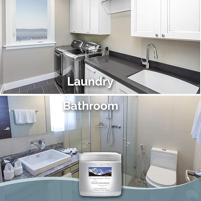 SMELLS BEGONE 15oz Gel Odor Eliminator - Absorb & Remove Tough Odors in Pet Areas, Bathrooms, Basements, Garage, Cars, RVs & Boats - Eliminate Odors Quickly (6-Pack, Fragrance Free)