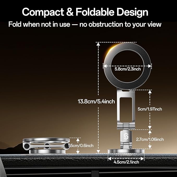 SYNCWIRE Fits MagSafe Car Mount, [All-Metal] Magnetic Phone Holder for Car, [Flexible Three-axis] 360° Rotation Magnetic Car Mount Strong Magnets Car Phone Holder for iPhone 17 16 15 14 Pro Max