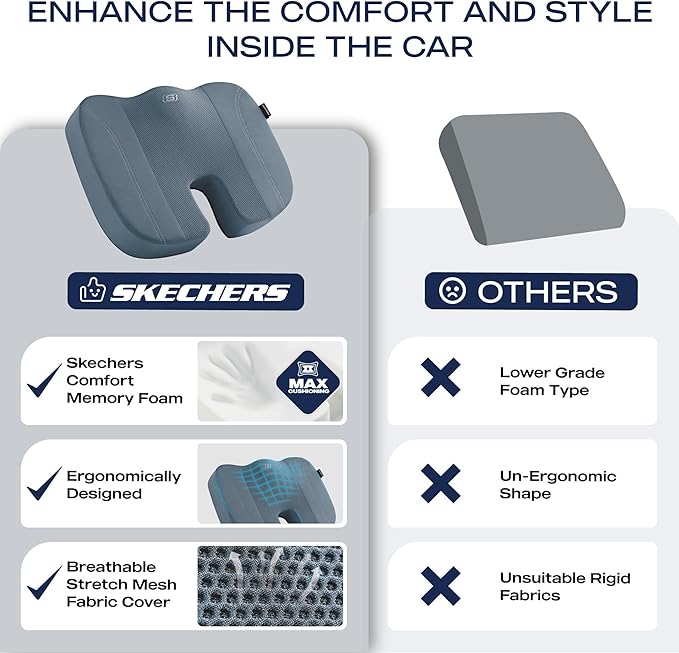 Skechers Seat Cushion, Air Cooled Memory Foam Cushion for Office Chair,Ergonomic Office Desk Accessories for Tailbone Pain Relief,Chair Cushions for Long Sitting Office Workers,Car Drivers,Blue