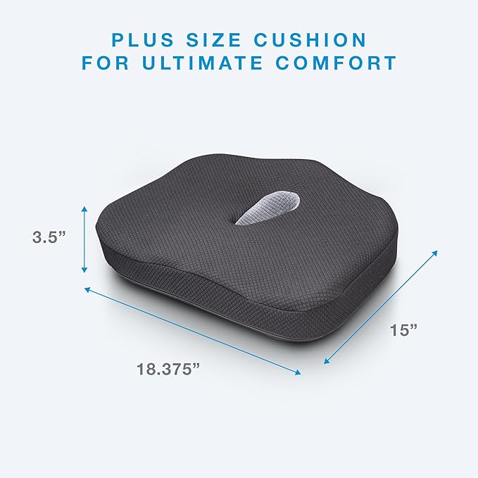 Type S Smoothing Premium Comfort Memory Foam Seat Cushion - Ergonomic Back Pain Relief for Coccyx Tailbone Sciatica Back Pain Relief for Office Chairs Gaming Chairs Car Seats Wheelchairs Chair Pad