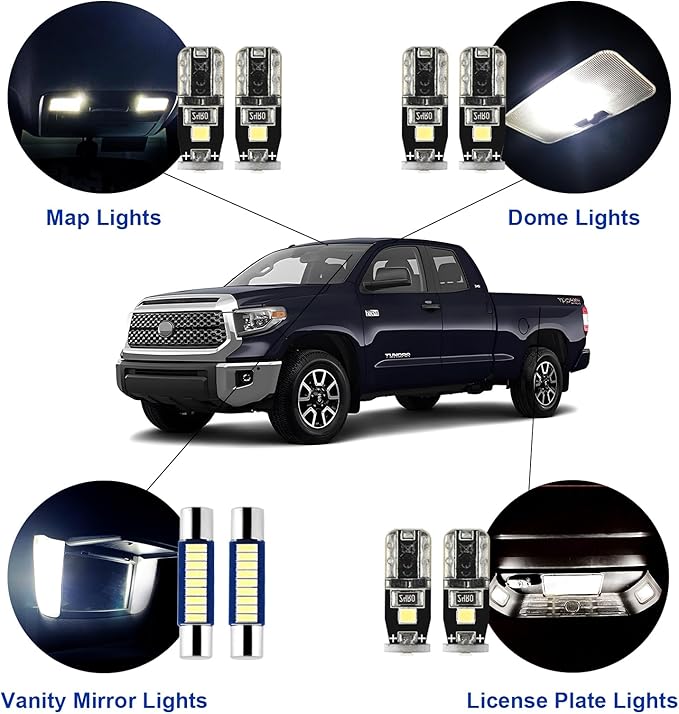 EASY EAGLE Super Bright LED Car Interior Lights, 6000k White Bulbs Kit for 2007-2019 2020 2021 Toyota Tundra with Install Tool（18 pcs）
