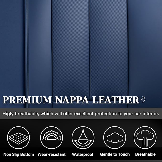 Coverado Rear Seat Covers for Cars, Back Seat Cover for Dogs, Faux Leather Car Seat Covers Backseat, Blue Car Seat Cushion, 3-Pieces Waterproof Universal Seat Covers for Cars Fit for Most Sedans SUV