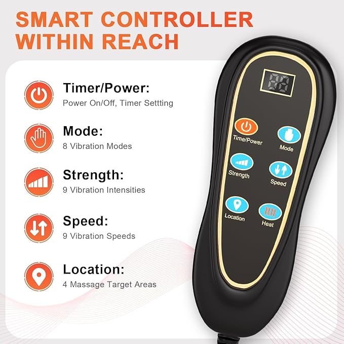 Back Massager for Chair, Massage Seat Cushion with Heat, Lumbar Traction, 8 Vibrating Motors Massager Chair Pad for Full Body Pain Relief, and Home Use