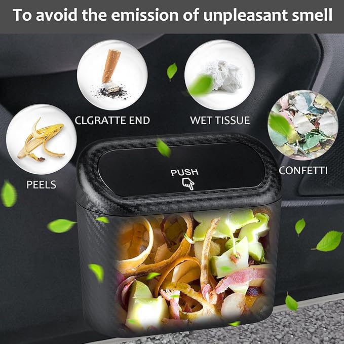 Accmor Car Trash Can with Lid, 2 Pack Mini Vehicle Trash Bin, Small Car Dustbin Garbage Organizer Holder with 2 Roll Trash Bag, Portable Hanging Leakproof Auto Storage Bag Container