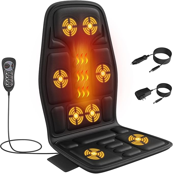 SLOTHMORE Back Massager for Chair with Heat, Chair Massager Pad for Recliner with 8 Vibration, Seat Cushion for Seniors, Office Workers & Family, Fatigue & Pain Relief in Office, Home & Travel