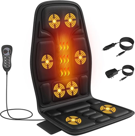 SLOTHMORE Back Massager for Chair with Heat, Chair Massager Pad for Recliner with 8 Vibration, Seat Cushion for Seniors, Office Workers & Family, Fatigue & Pain Relief in Office, Home & Travel