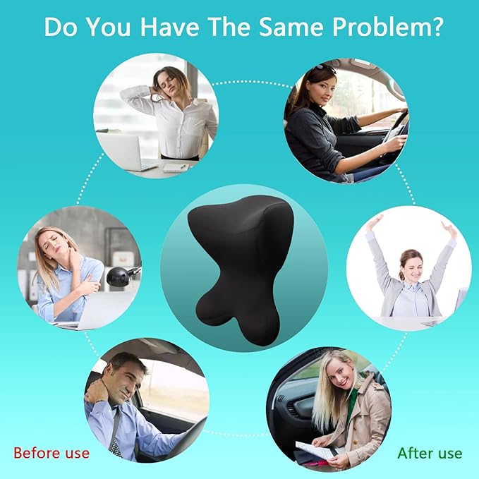 Car Neck Pillow for Driving Seat Car headrest Pillow/Gaming Chair Pillow with Adjustable Strap Removable Cover Ergonomic Design Neck Support Pillow for auto, Office Chair, Gaming Chair(Black)